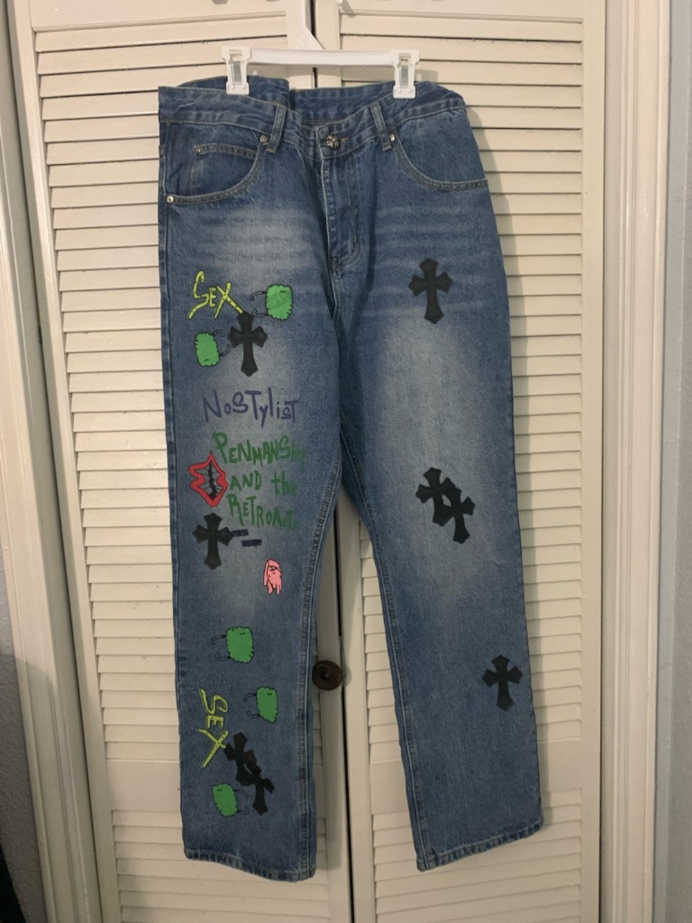 Blue Graffiti Patchwork Men’s Jeans